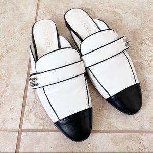 Authentic Chanel lambskin cc lock mules size 39